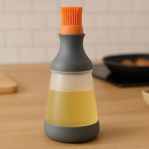 Innovative Silicone Oil Bottle With Basting Brush Dispenser Combo Smart Kitchen Tool For Cooking Baking Grilling Pan