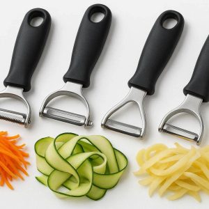Premium Trio Vegetable Peeler Set Julienne Swivel Straight Blades Versatile Kitchen Tool For Healthy Low Carb Meal Prep