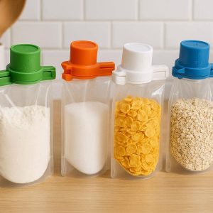 Innovative Food Sealing Bag Clips With Pour Spout Smart Measuring Cap Kitchen Gadget For Flour Sugar Cereal Oats